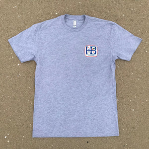 Heather Gray - HB Huntington Beach, California - T-shirt - Full Color HB - Front and Back