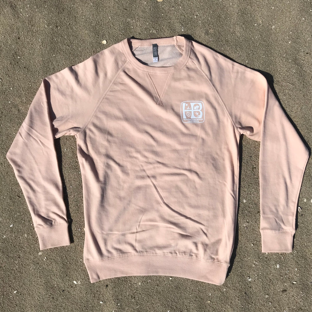 Nude Pink - French Terry - Crew Neck - White Print HB - Front and Back