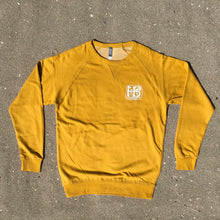 Load image into Gallery viewer, Mustard - French Terry - Crew Neck - White HB Print - Front and Back