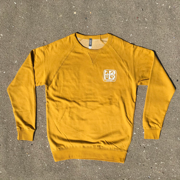 Mustard - French Terry - Crew Neck - White HB Print - Front and Back